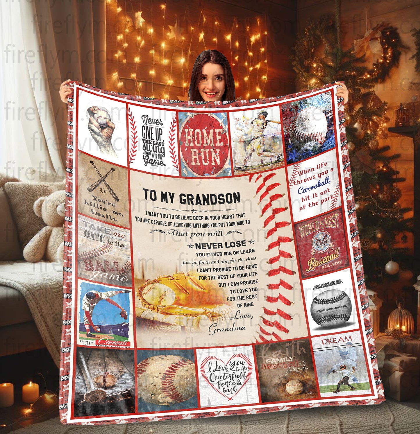 Personalized To My Grandson from Grandpa Baseball Fleece Blanket Gift