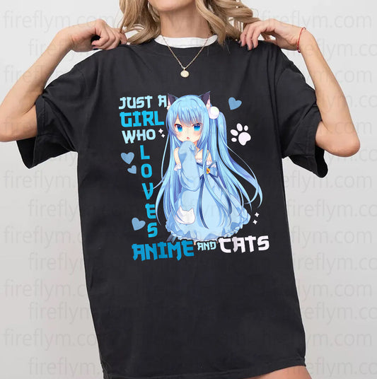 Just a Girl Who Loves Anime & Cats Kawaii Tee