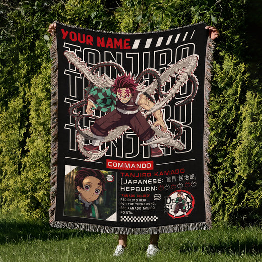 Demon Slayer Tapestry Throw, Anime Hand Woven Cozy Blanket | Anime Tapestry Throw, Anime Woven Blanket, Fan Gift Fleece Blanket