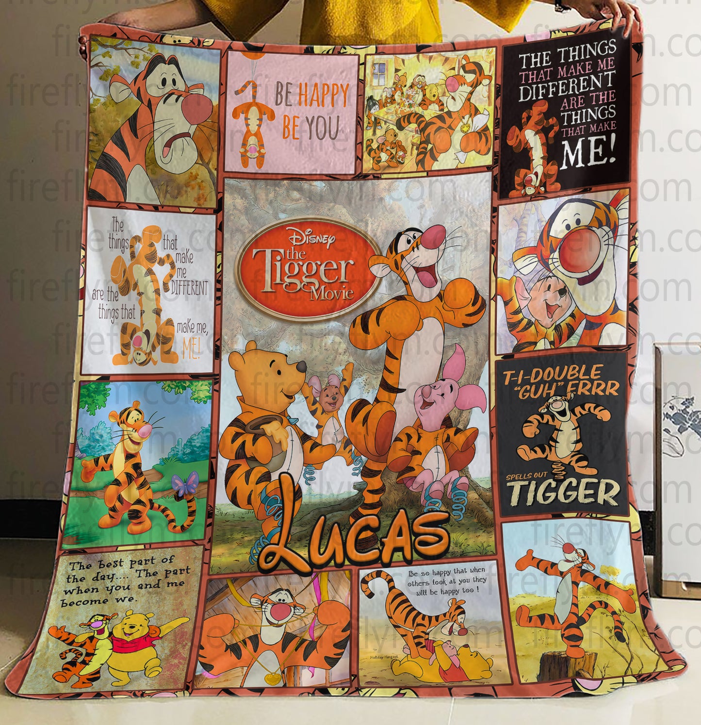 Personalized Cute Tigger and Friends Fleece Blanket, Winnie the Pooh Disney Sofa Blanket