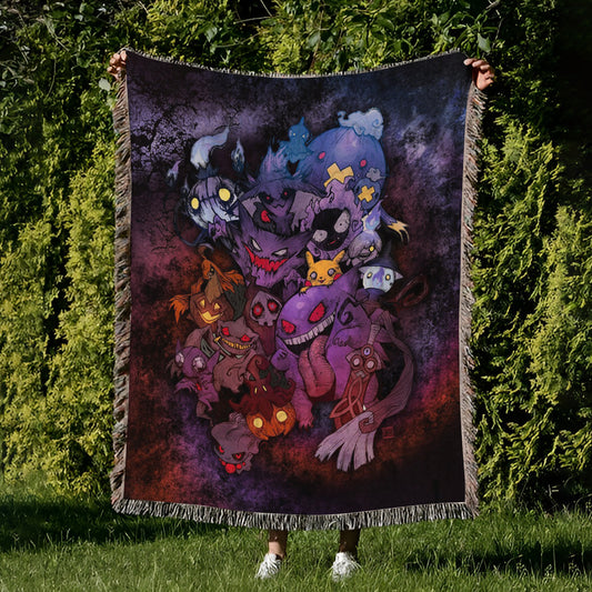 Ghost Pokemon Tapestry Throw, Anime Hand Woven Cozy Blanket | Anime Tapestry Throw, Anime Woven Blanket, Fan Gift Fleece Blanket