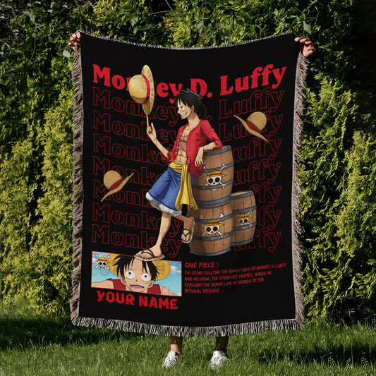 Luffy Tapestry Throw, Anime Hand Woven Cozy Blanket | Anime Tapestry Throw, Anime Woven Blanket, Fan Gift Fleece Blanket