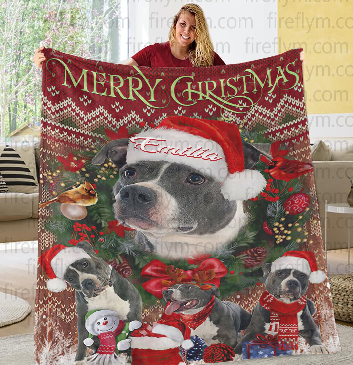 Personalized Christmas Dog Gift Fleece Blanket