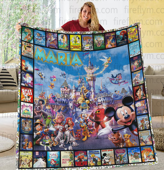 Personalized Disney Poster Quilt Fleece Blanket Bundle