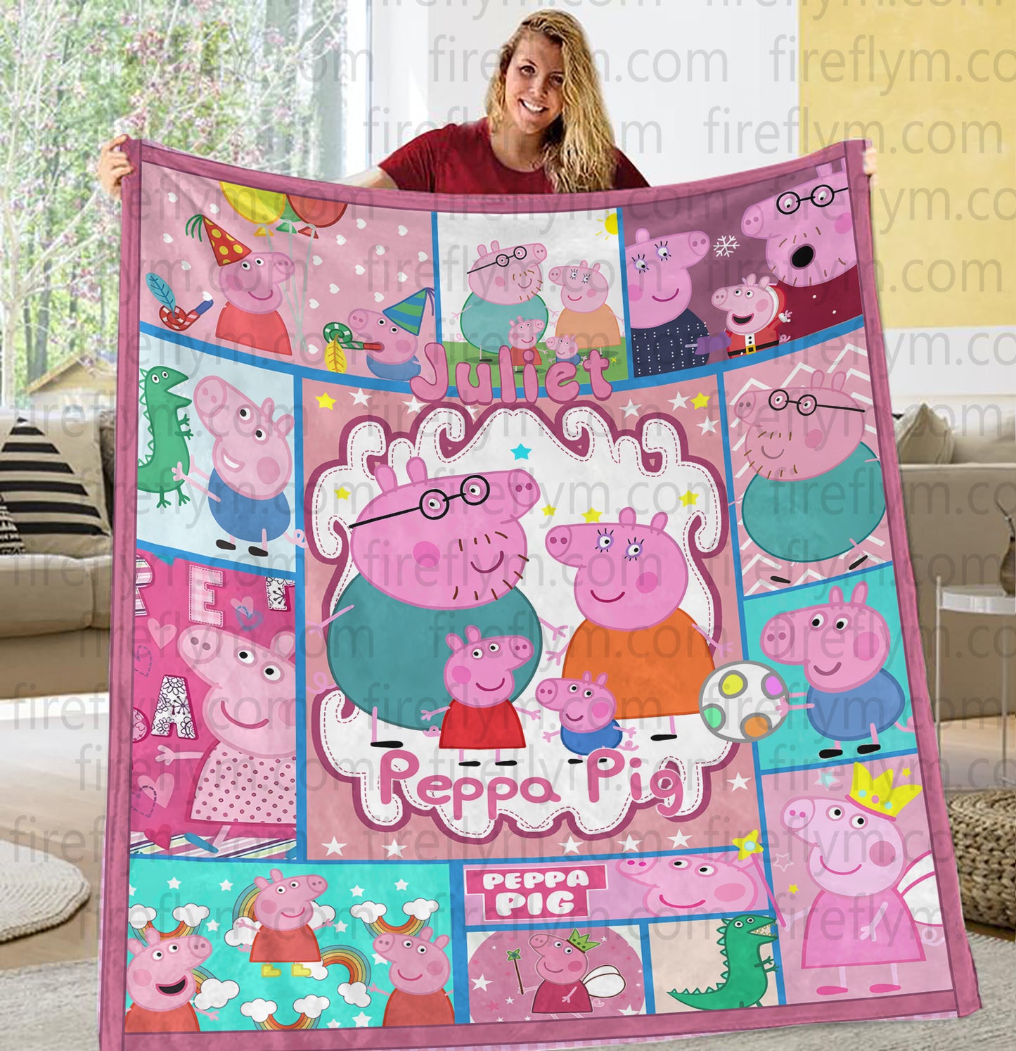 Personalized Family Pig Fleece Blanket, Disney Family Pig Fleece Blanket