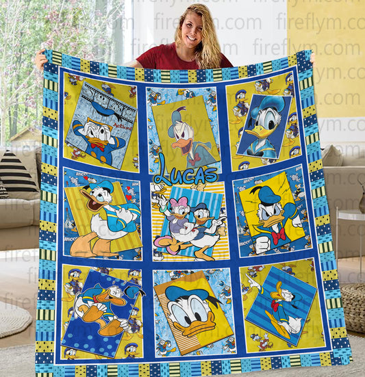 Personalized Disney Donald Quilt Blanket, Donald Duck Bedding Set, Disney Character Blanket, Christmas Gift