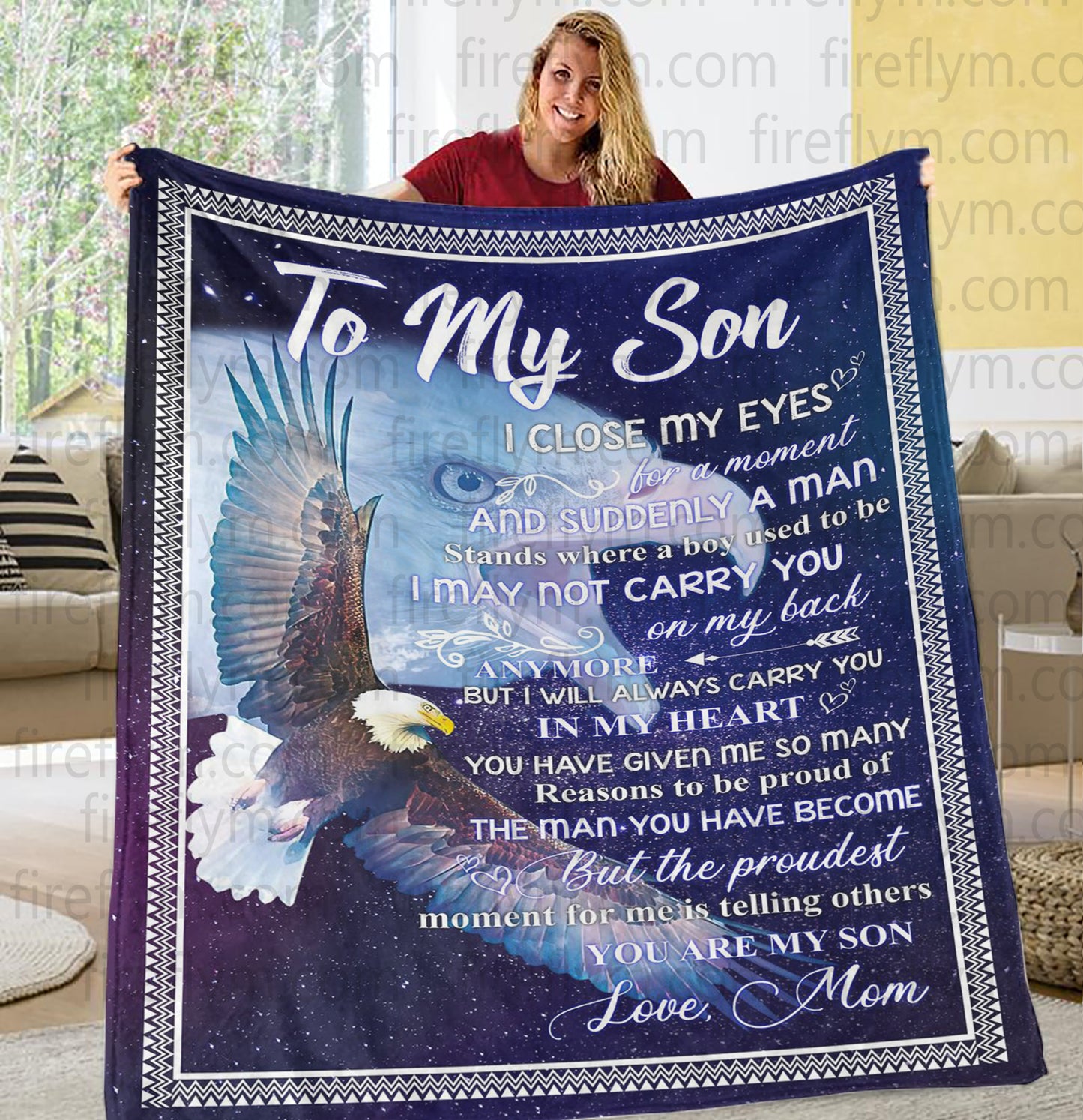 Personalized Eagle to My Son Fleece Blanket