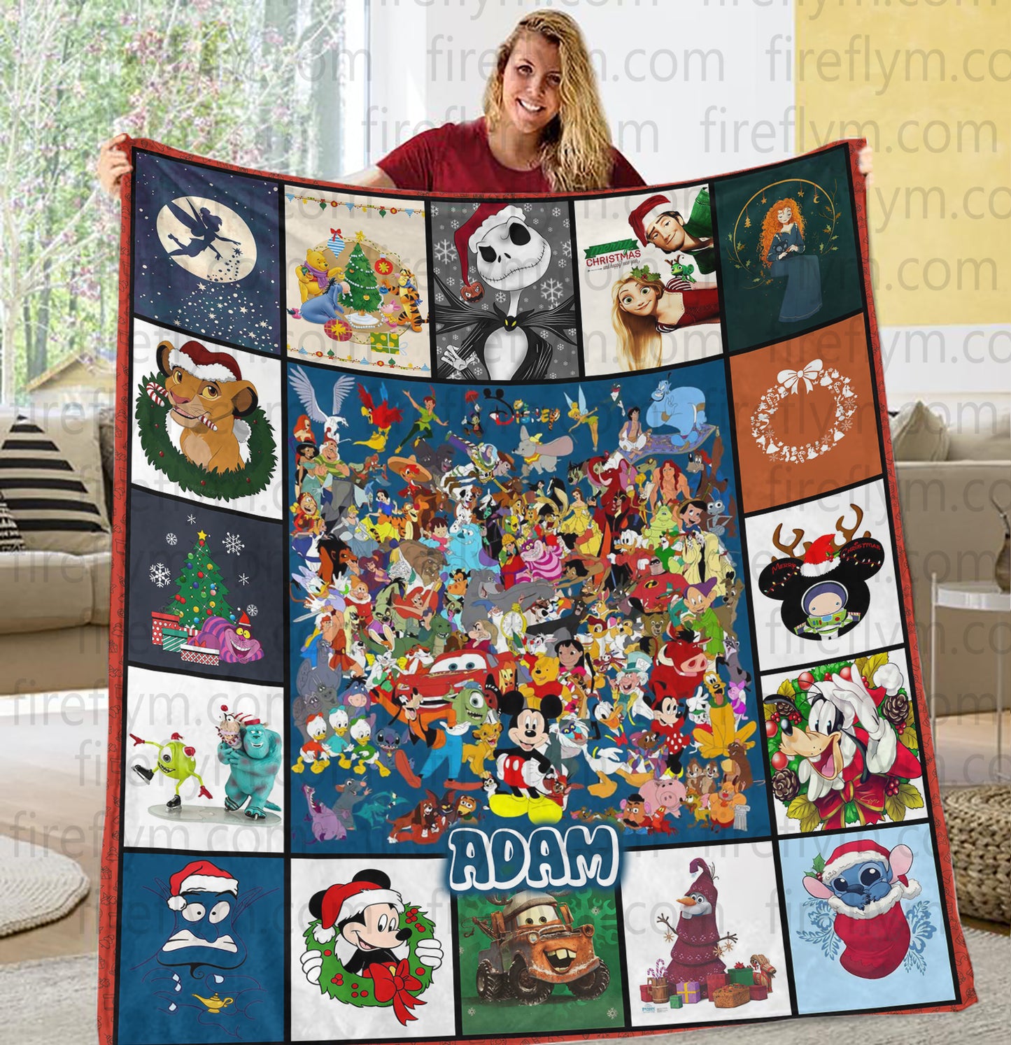 Personalized Disney Christmas Quilt Fleece Blanket