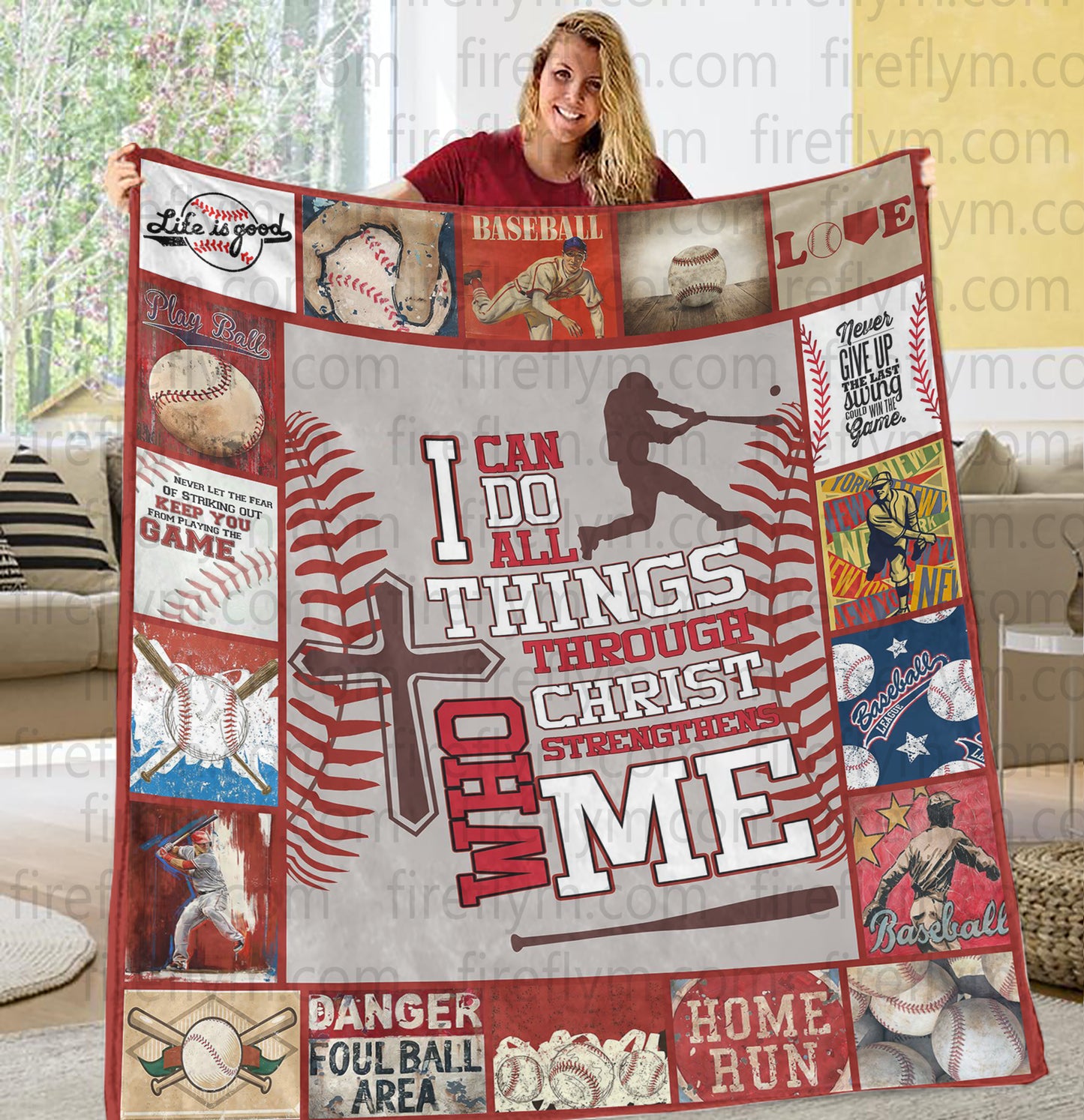 Personalized Baseball I Can Do All Things Through Christ Who Strengthens Me Fleece Blanket Great Customized Blanket Gifts For Birthday Christmas