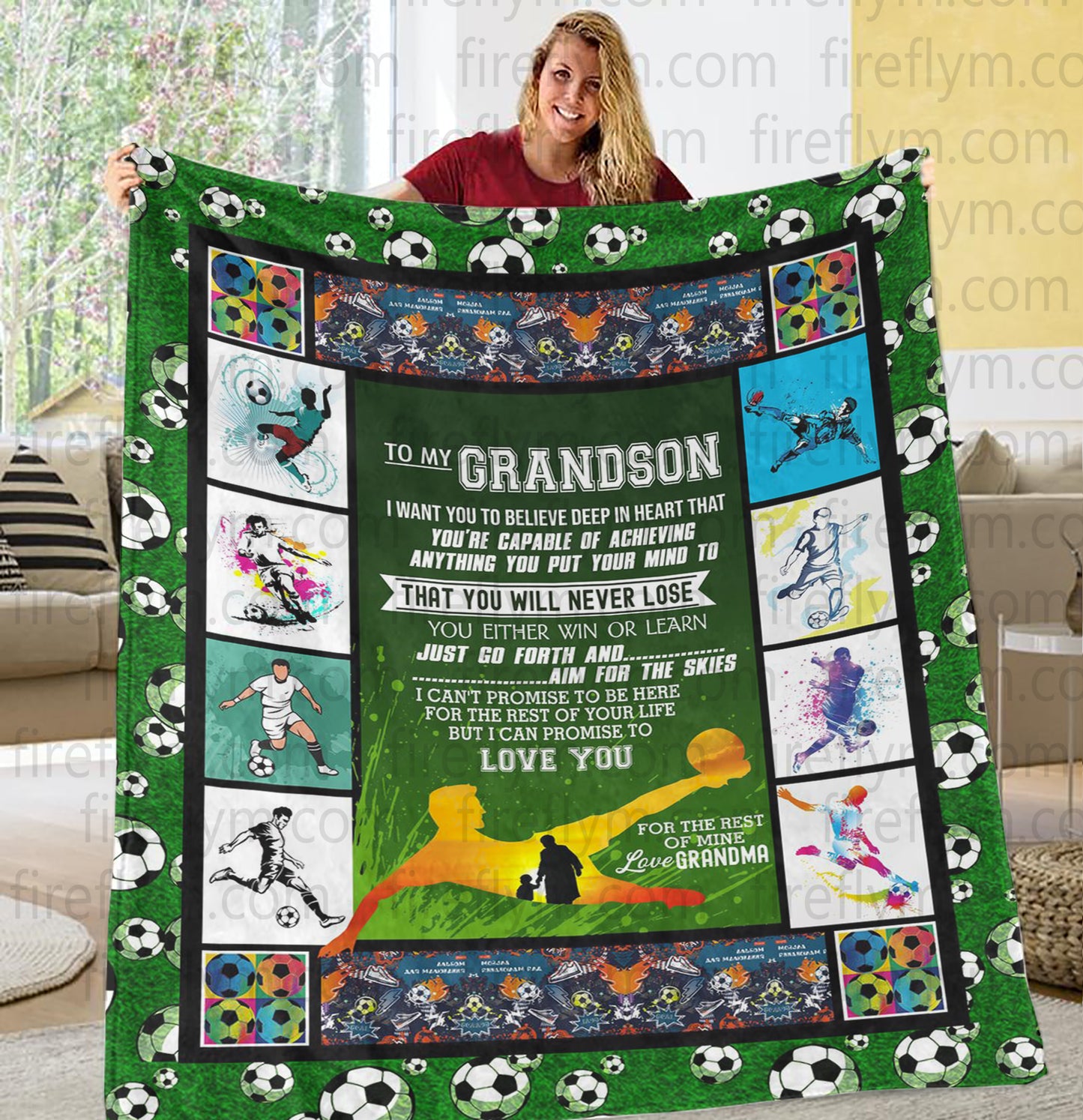 Personalized To My Grandson Soccer Fleece Blanket