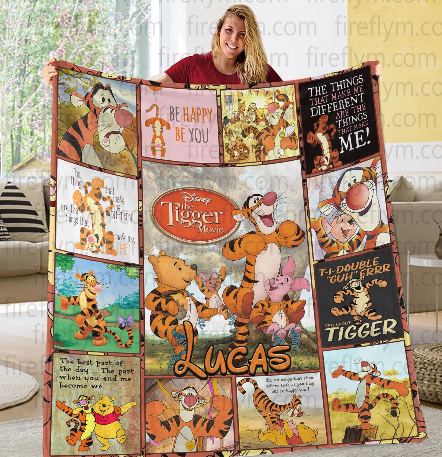 Personalized Cute Tigger and Friends Fleece Blanket, Winnie the Pooh Disney Sofa Blanket