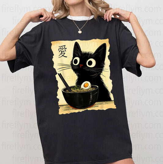 Cute Cat Ramen T-Shirt – Japanese Kawaii Anime Graphic Tee