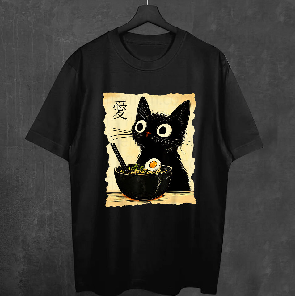 Cute Cat Ramen T-Shirt – Japanese Kawaii Anime Graphic Tee