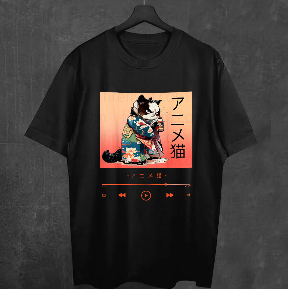 Kawaii Anime Cat Wearing Japanese Kimono T-Shirt