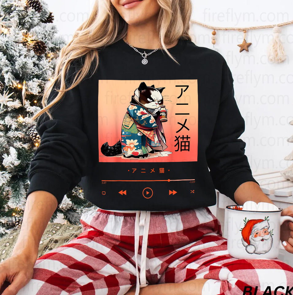 Kawaii Anime Cat Wearing Japanese Kimono T-Shirt