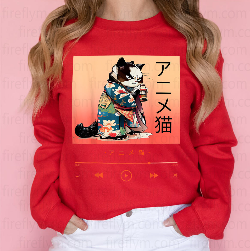 Kawaii Anime Cat Wearing Japanese Kimono T-Shirt