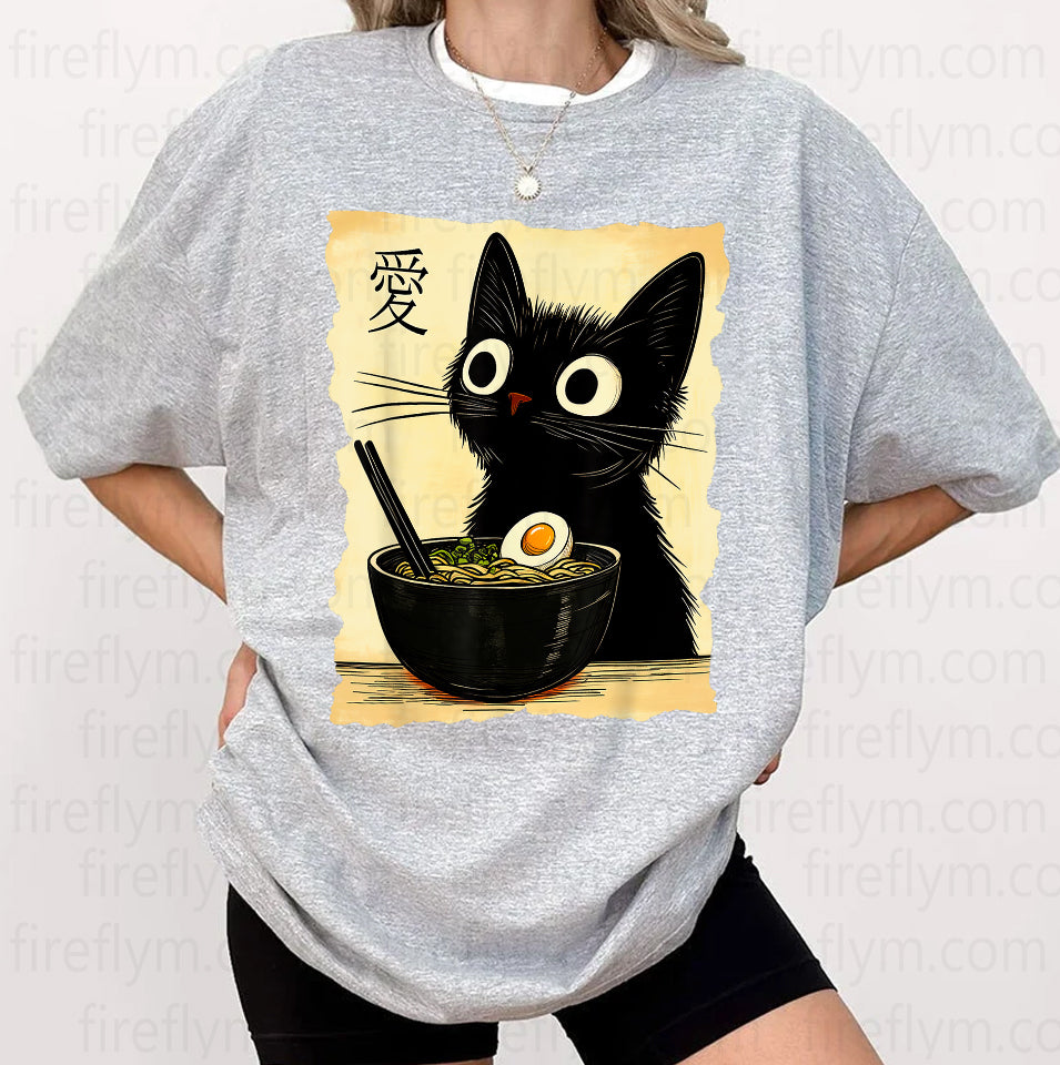 Cute Cat Ramen T-Shirt – Japanese Kawaii Anime Graphic Tee