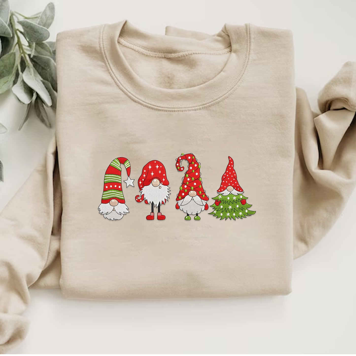 Christmas Gnomes Embroidery Sweatshirt, Holiday Christmas Embroidery