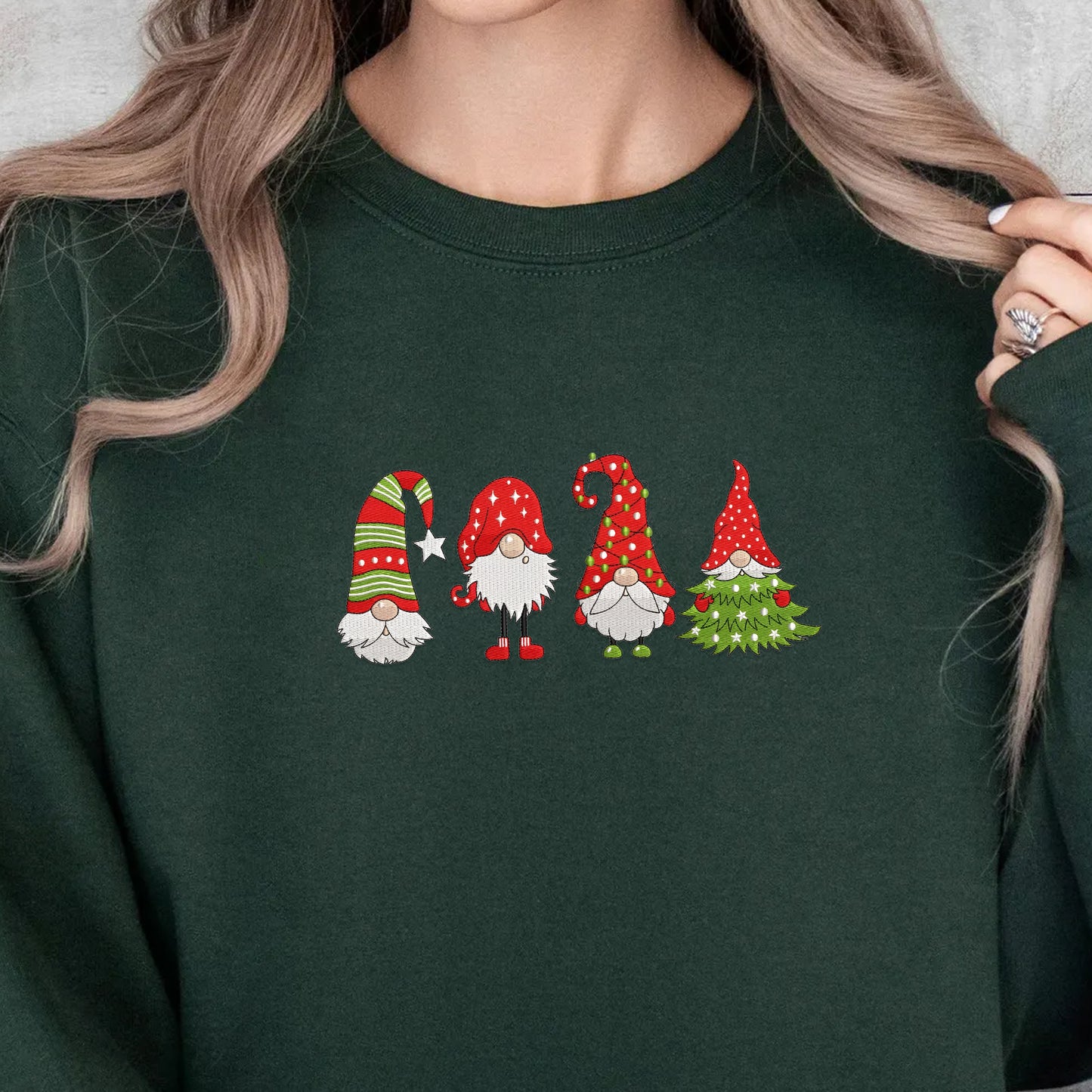 Christmas Gnomes Embroidery Sweatshirt, Holiday Christmas Embroidery