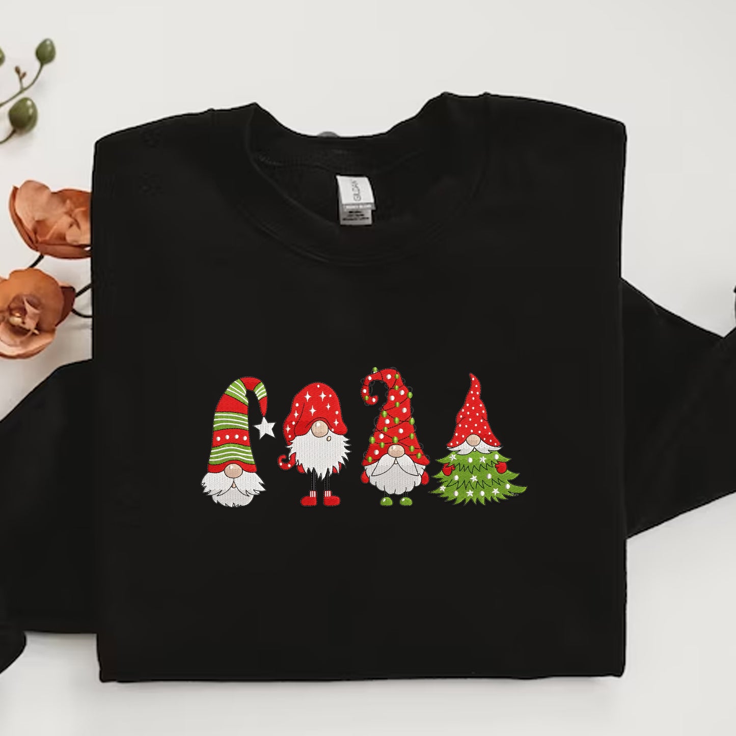 Christmas Gnomes Embroidery Sweatshirt, Holiday Christmas Embroidery