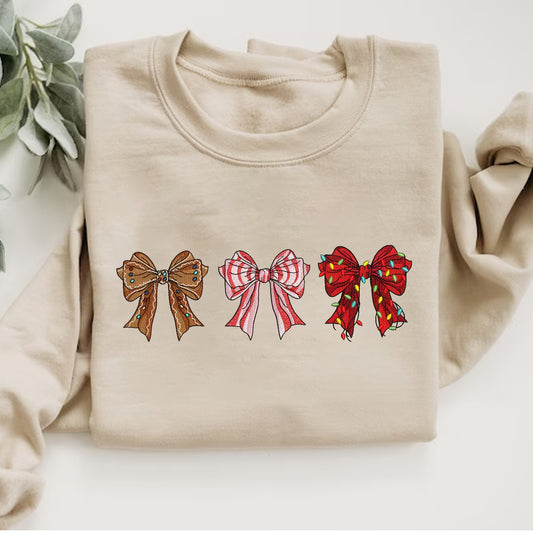 Christmas Coquette Bows Embroidery Sweatshirt, Christmas Light Bow Embroidery