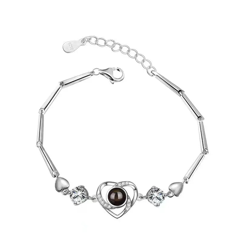 Custom Bracelet 925 Sterling Silver Projection Photo Bracelet Pet Picture, Custom Photo Anniversary Christmas Gifts
