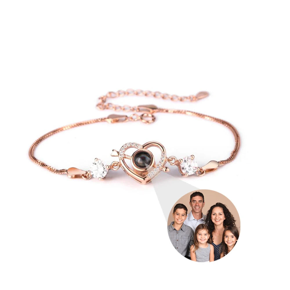 Custom Bracelet 925 Sterling Silver Projection Photo Bracelet Pet Picture, Custom Photo Anniversary Christmas Gifts