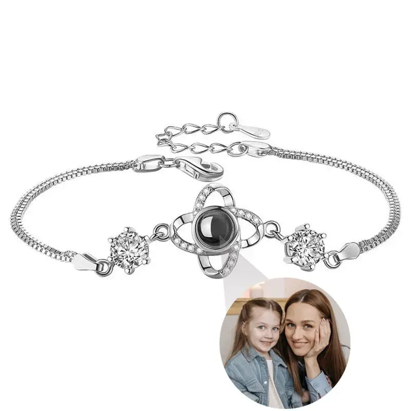 Custom Bracelet 925 Sterling Silver Projection Photo Bracelet Pet Picture, Custom Photo Anniversary Christmas Gifts
