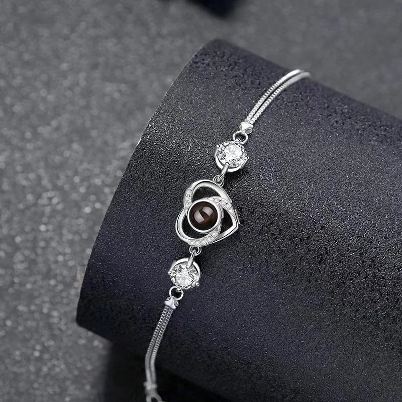 Custom Bracelet 925 Sterling Silver Projection Photo Bracelet Pet Picture, Custom Photo Anniversary Christmas Gifts