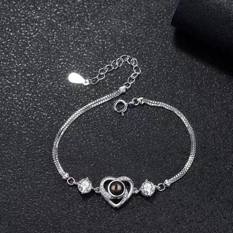 Custom Bracelet 925 Sterling Silver Projection Photo Bracelet Pet Picture, Custom Photo Anniversary Christmas Gifts