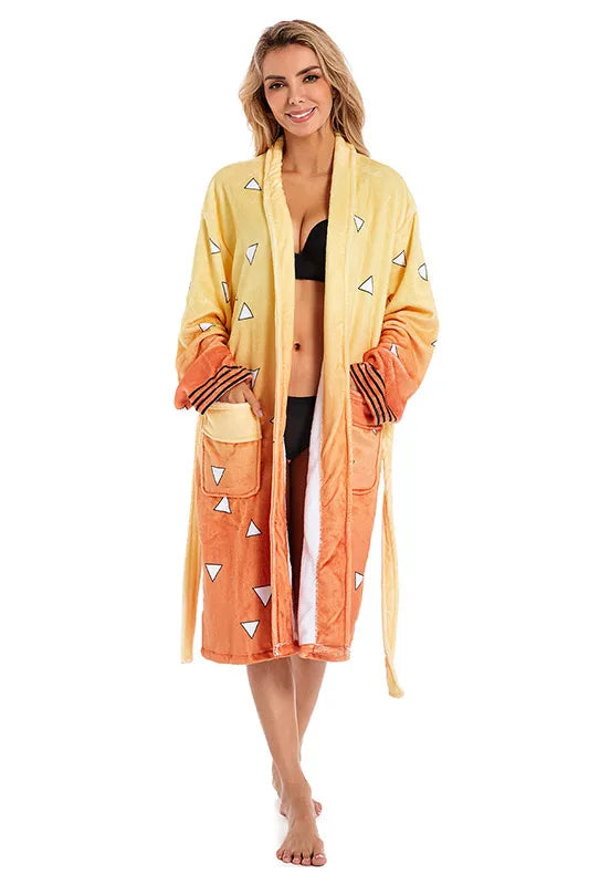 Anime Cosplay Costume Bathrobe, Kamado Nezuko Tanjirou Tomioka Giyuu Coral Fleece Bath Robe Dressing Gown Cloak