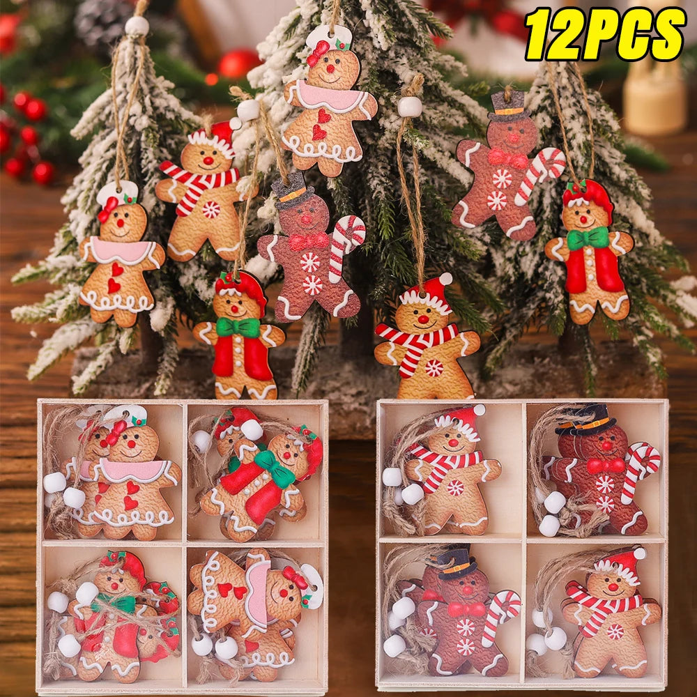 12/6Pcs Christmas Gingerbread Man Ornaments Xmas Tree Hanging Pendants New Year Kids Gifts Xmas Navidad Party Decors For Home