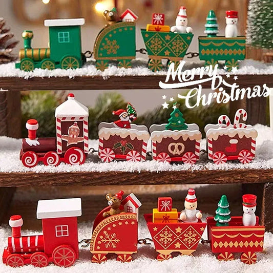 Christmas Wooden Train Merry Christmas Decorations for Home Xmas Tree Ornament Baking Cake Decoration Kids Gift Happy New Year