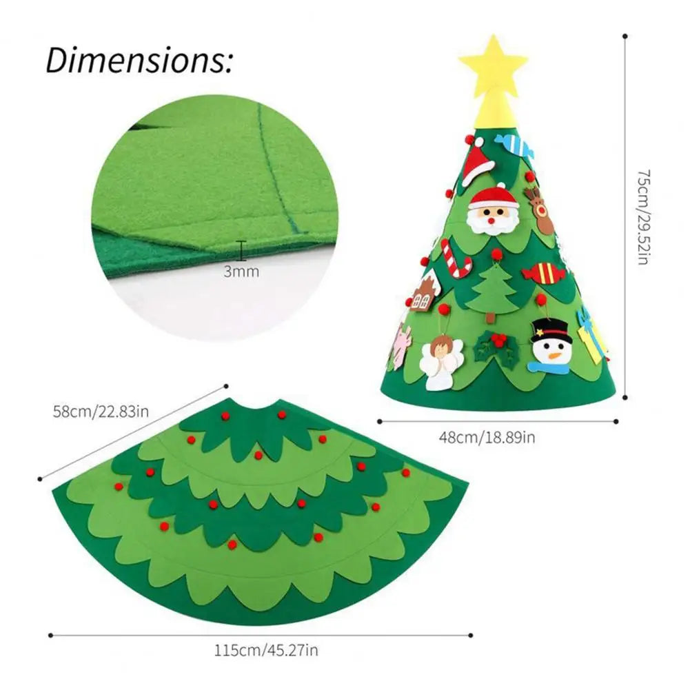 1 Set Felt Christmas Tree 3D DIY Xmas Tree Set With 32 Ornaments Kids Montessori Toy For Toddlers Holiday Home Table Decoration