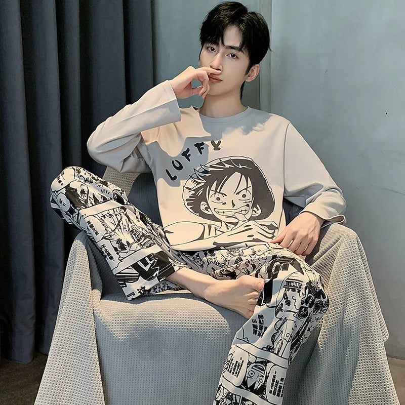 ONE PIECE Luffy Pajamas men's new autumn pure cotton long-sleeved trousers loungewear can be worn outside the suit