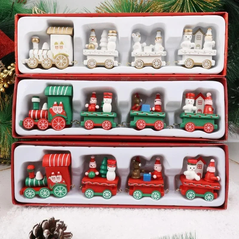 Christmas Wooden Train Merry Christmas Decorations for Home Xmas Tree Ornament Baking Cake Decoration Kids Gift Happy New Year