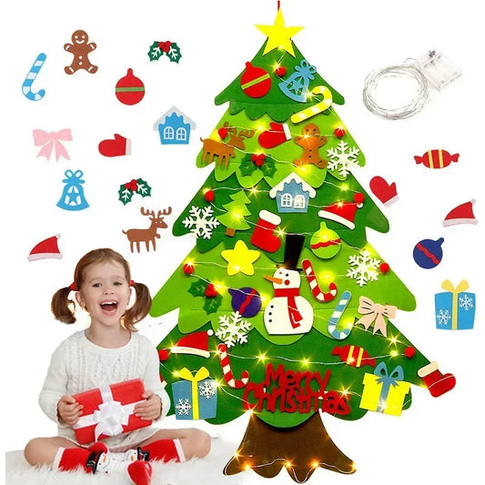 Montessori Felt Christmas Tree for Kids, DIY Felt Christmas Tree Set, Christmas Tree for Toddlers, Oversized with Lights