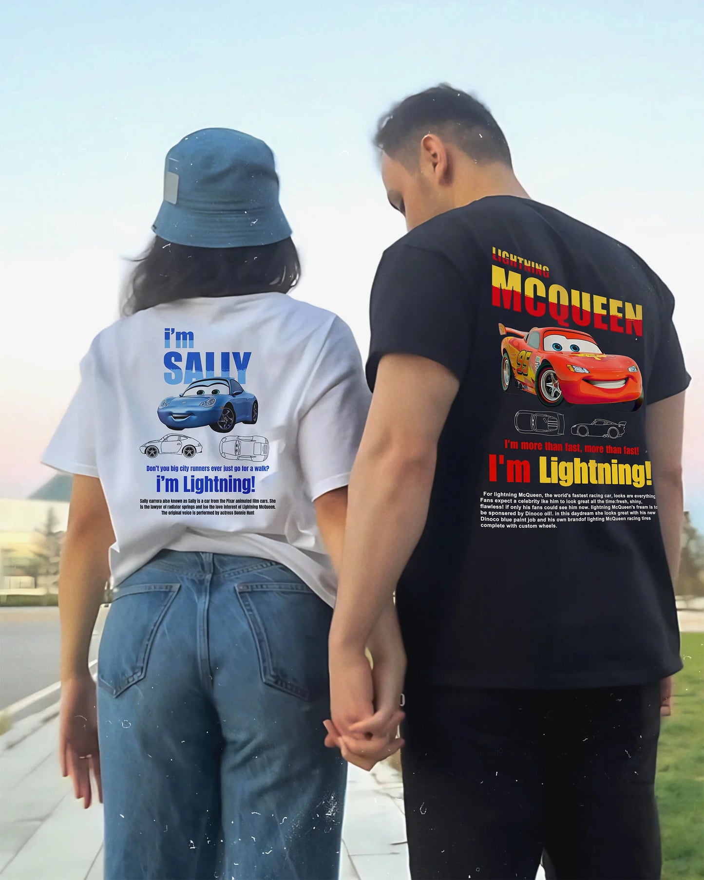 Lightning Mcqueen and Sally Couples T-shirt Merch Outfit for Men Women Sally and Mcqueen T Shirts for Couple Gift Tee Back Print