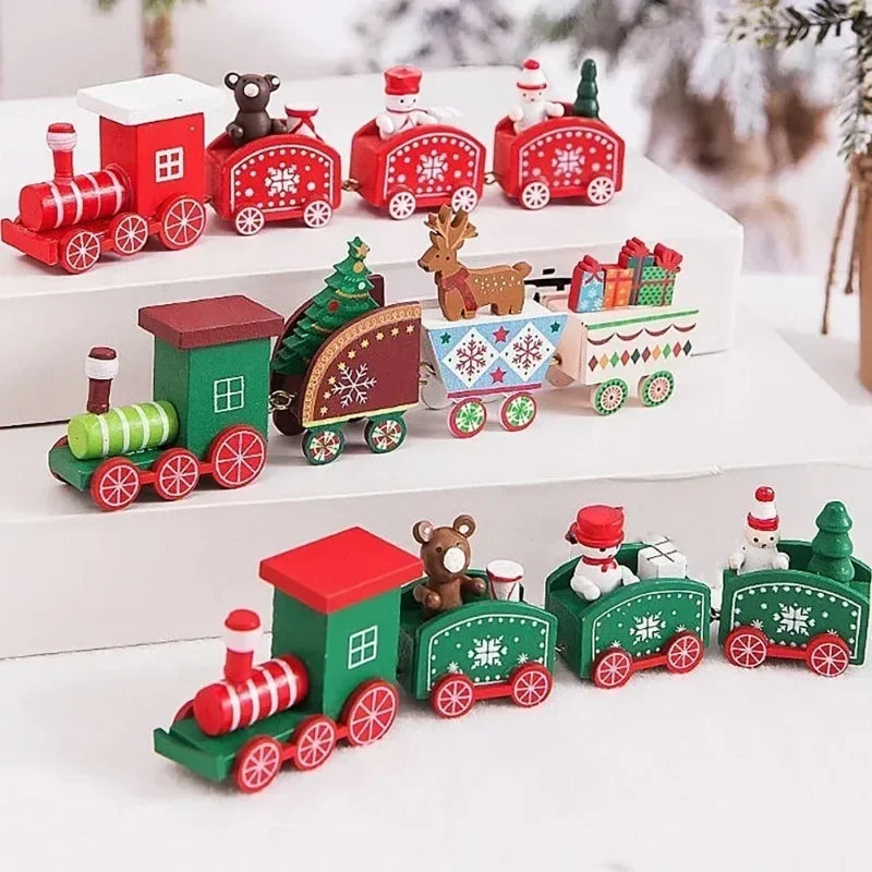 Christmas Wooden Train Merry Christmas Decorations for Home Xmas Tree Ornament Baking Cake Decoration Kids Gift Happy New Year