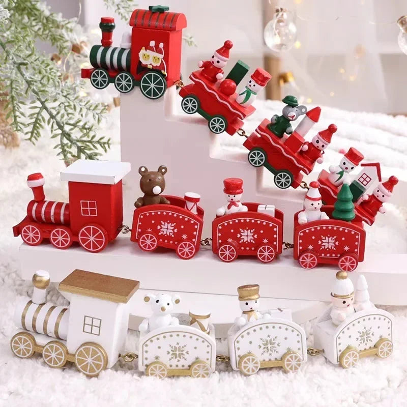 Christmas Wooden Train Merry Christmas Decorations for Home Xmas Tree Ornament Baking Cake Decoration Kids Gift Happy New Year