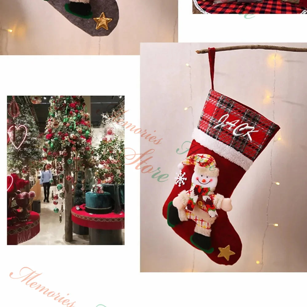 Personalized Name Stockings Embroidered Name Christmas Tree Ornament Candy Bag Kids Gift Socks Merry Christmas Stockings Supply