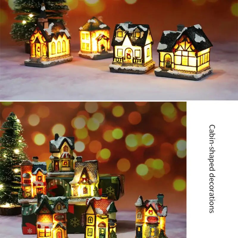 Christmas LED Light Wooden House Luminous Cabin Merry Christmas Decorations For Home DIY Xmas Tree Ornaments Kids Gift New Year