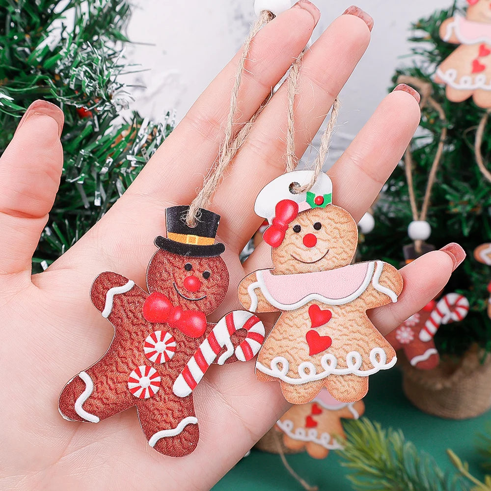 12/6Pcs Christmas Gingerbread Man Ornaments Xmas Tree Hanging Pendants New Year Kids Gifts Xmas Navidad Party Decors For Home