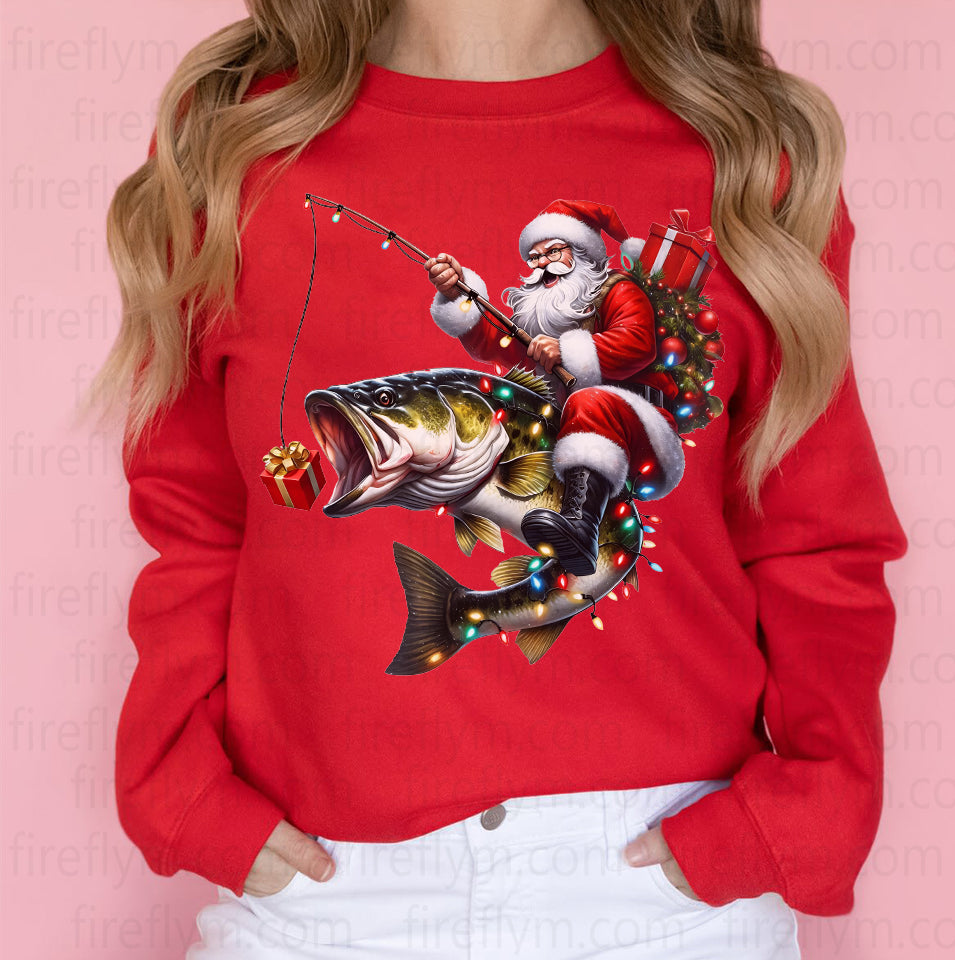 Fishing Santa Shirt, Santa Funny T-Shirt Sweatshirt, Christmas Shirt 2024