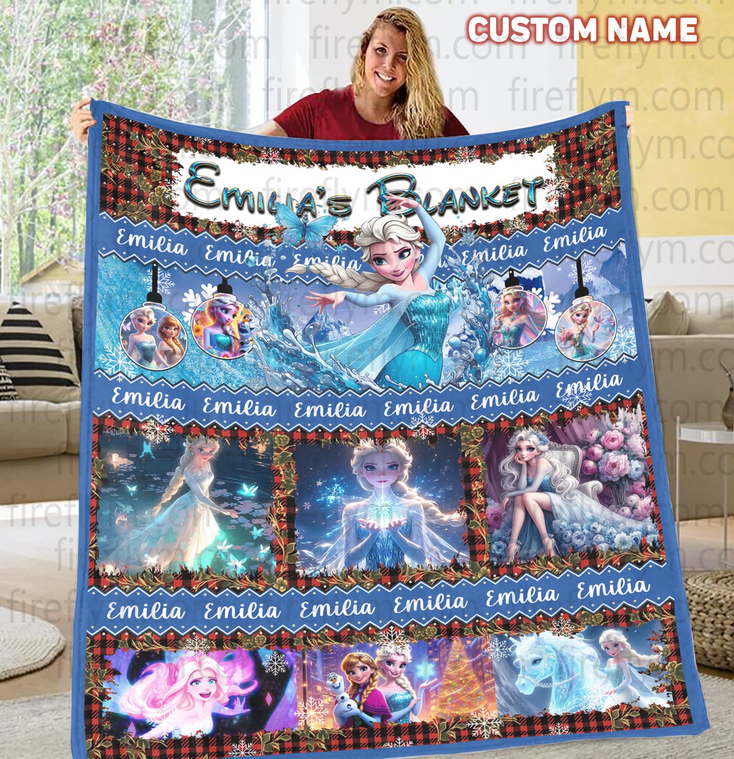 Personalized Disney Princess Blanket, Frozen Disneyland Baby Girl Trip Blanket, Elsa Princess Birthday Girl Blanket